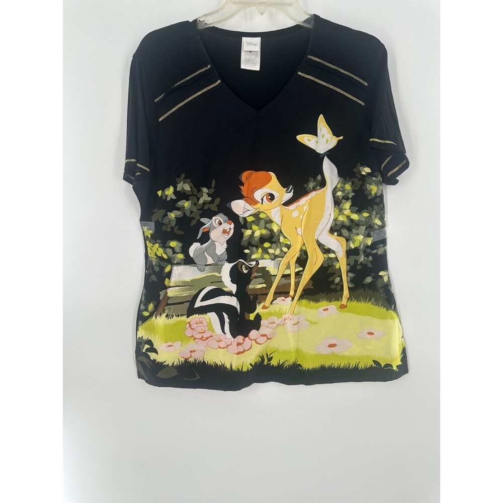 Koi Happiness Disney Bambi Becca Scrub Top Thumper Flower Graphic Black Size M